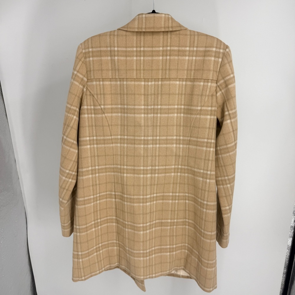 Sundance Tan Plaid Wool Blend Double Breasted Pea Coat Jacket M Neutral Fall - Picture 7 of 7
